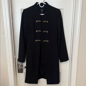 Tahari Black Trench Coat with Gold Accents